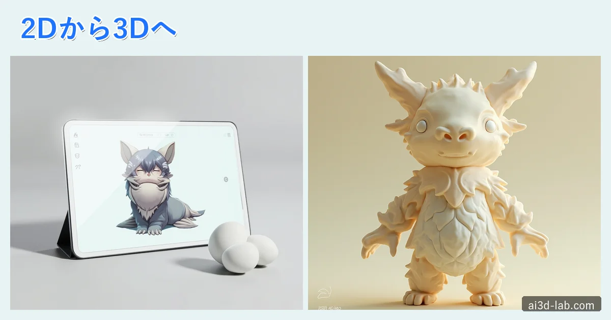 Meshy AIの使い方で2D画像を3Dモデルへ変換するイメージのアイキャッチ