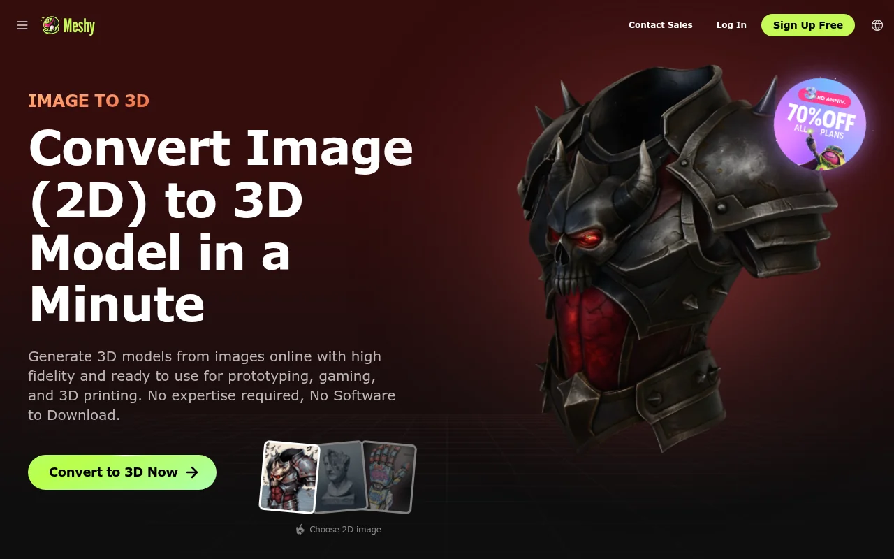 Meshy AIのImage to 3D手順が分かるページ画面